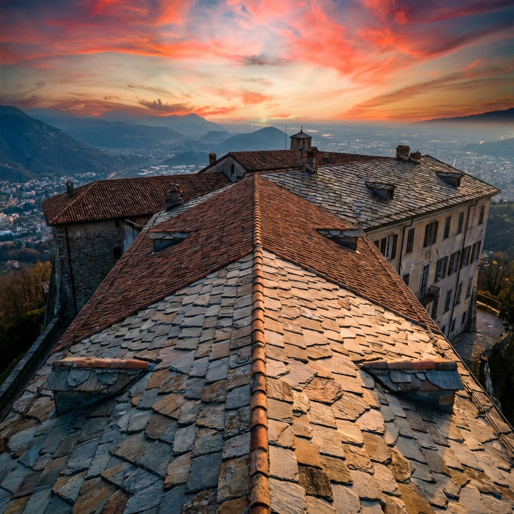 Roofer working on slate roof